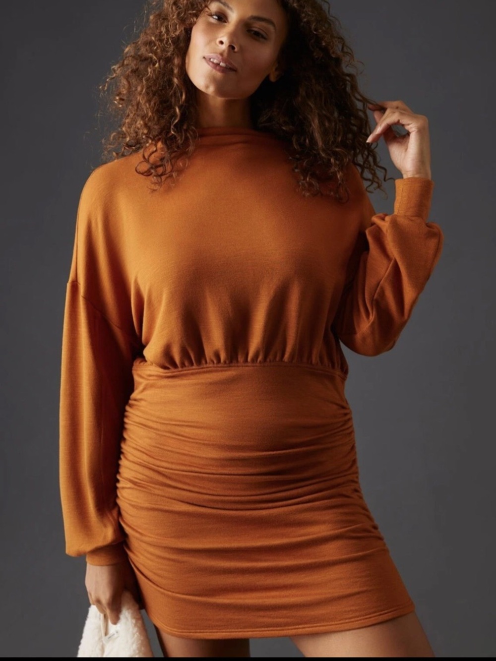 Daily Practice by Anthropologie Ruched Cozy Dress Rust Brown NWT SIZE M